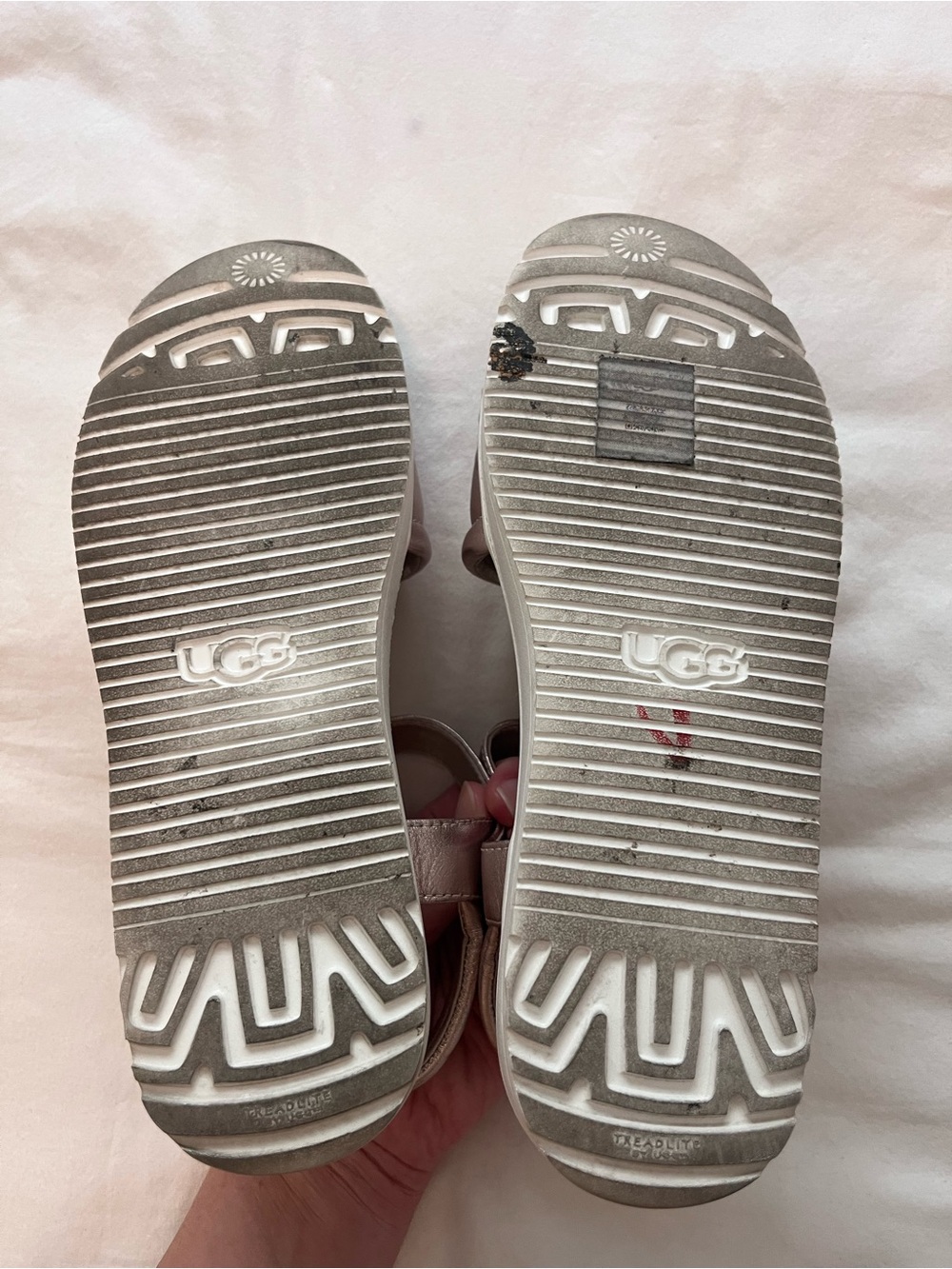 UGG Zayne Metallic Rose Gold Leather Ankle Strap Platform Sandals 7.5 - Picture 8 of 9